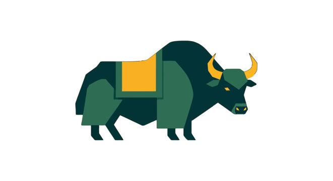Illustrated Green Water Buffalo With Yellow Saddle Blanket.