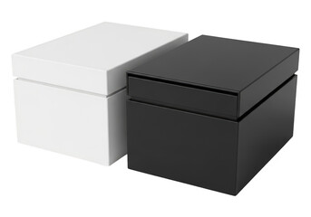 Naklejka premium One white and one black square cardboard gift box sitting next to each other on a flat surface isolated on transparent background