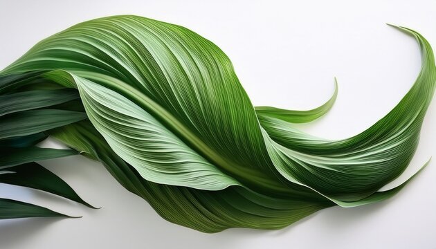 a unique green plant with long flowing leaves on a white background