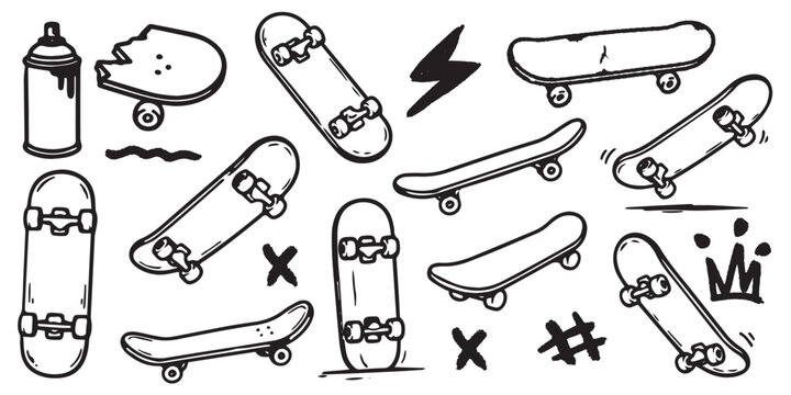 Cool skateboard and gaming doodle vector set for stickers, t-shirts, posters, and other uses.
