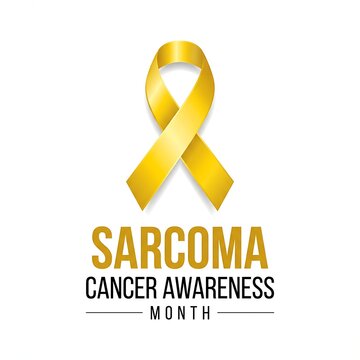 Golden awareness ribbon for sarcoma cancer awareness month with text on white background.