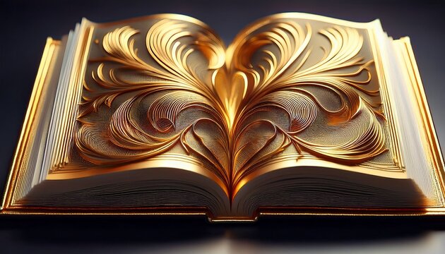 intricate gold leaf art on the pages of an open book