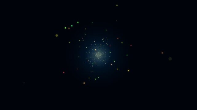 Flight through colorful glowing particles on black background