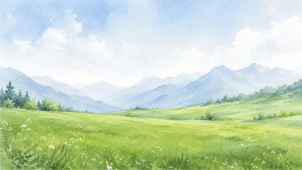 Fototapeta premium Minimalist Watercolor Nature Landscapes with Open Space Background Collection