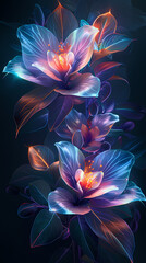 Obraz premium Soft-glowing edge flower presenting floral composition with gentle luminous glow along petal edges, soft color palette of luminous glow complements natural beauty of flowers.
