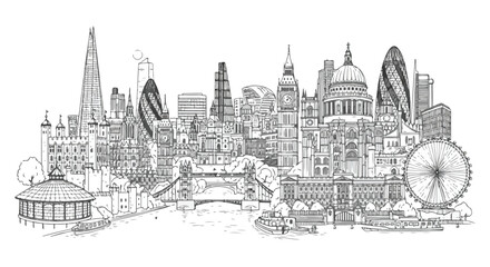 Fototapeta premium London city skyline panoramic vector illustration sketch