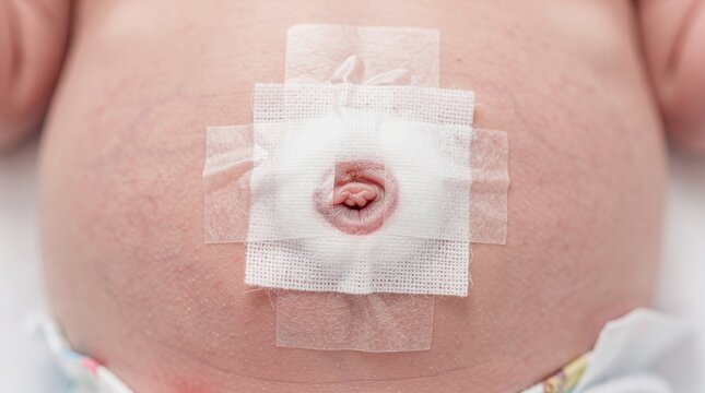 Navel bandage applied after surgical procedure for healing