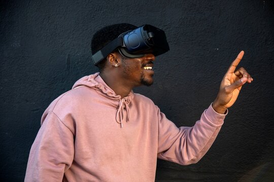 Man experiencing virtual reality technology.