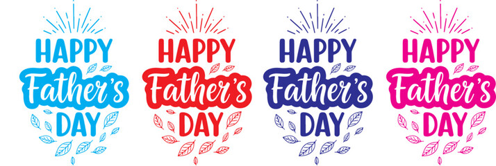 Fototapeta premium Happy Father's Day Typography Collection with Decorative Leaf Elements