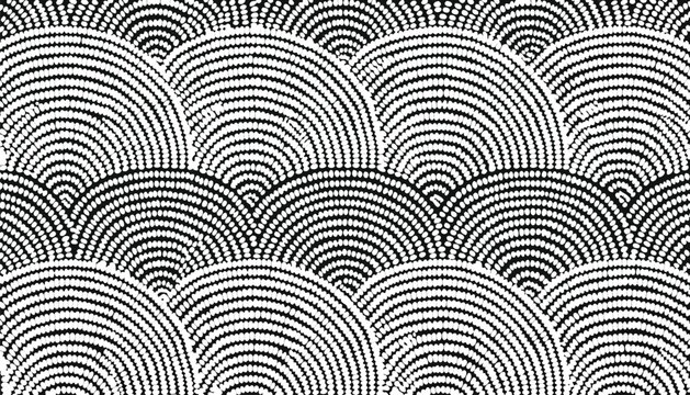 Abstract monochrome pattern featuring repeating semicircular fish scale design elements