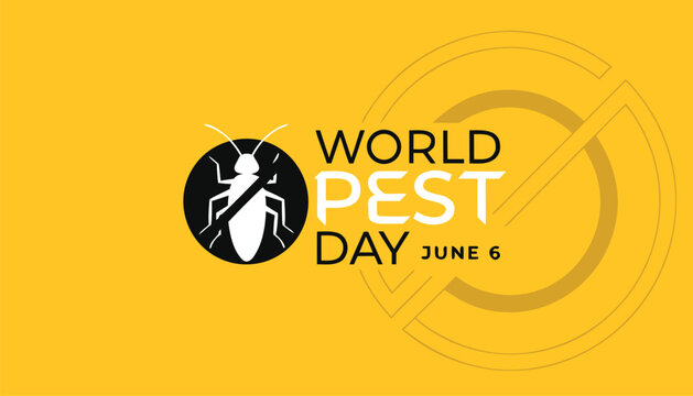 World pest day banner featuring a stylized cockroach on yellow background