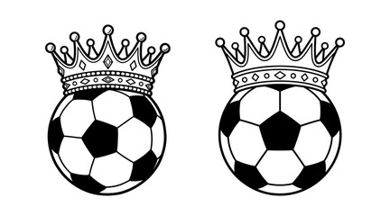 Soccer ball with crown vector icons set. Minimalist football king logo symbols and royal championship graphic elements for sports branding © DILARA