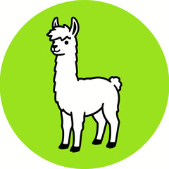 Naklejka premium White Alpaca Standing in Green Circular Background
