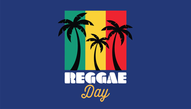 Vibrant reggae day graphic design with palm trees and colors