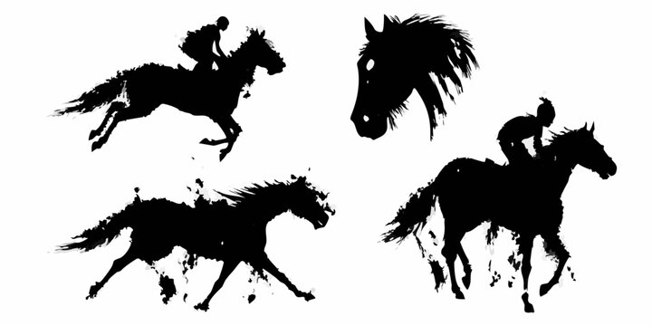 horse silhouettes with ink splatter effect silhouette