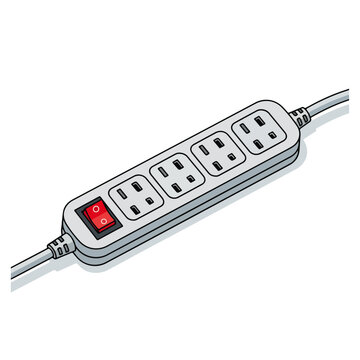 Four Socket UK Power Strip Flat Vector Illustration