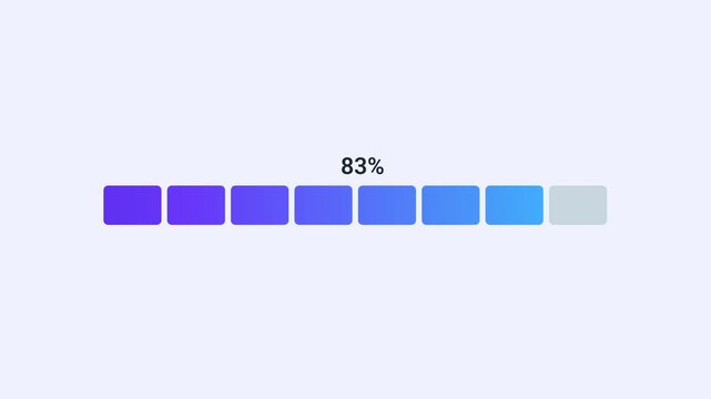 Animated loading progress bar with percentage display and segmented indicator. Clean flat motion graphic for processing, downloading, uploading, buffering, system status, and digital workflow concepts