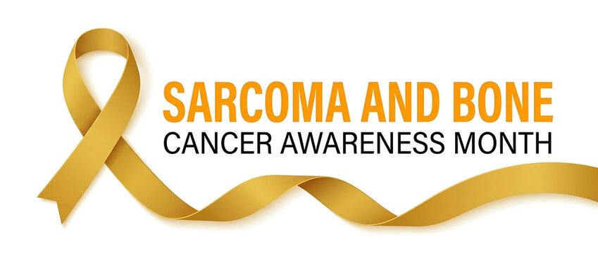 Yellow awareness ribbon symbol for sarcoma and bone cancer month representing solidarity support and dedication to finding cure for patients fighting this disease.