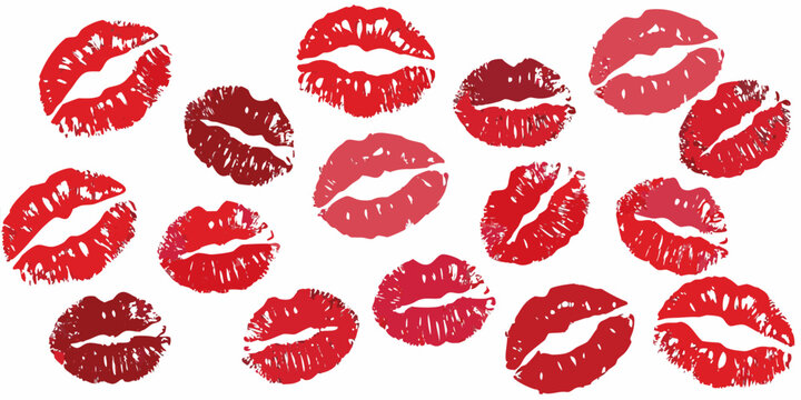 lipstick kiss marks on white background red
