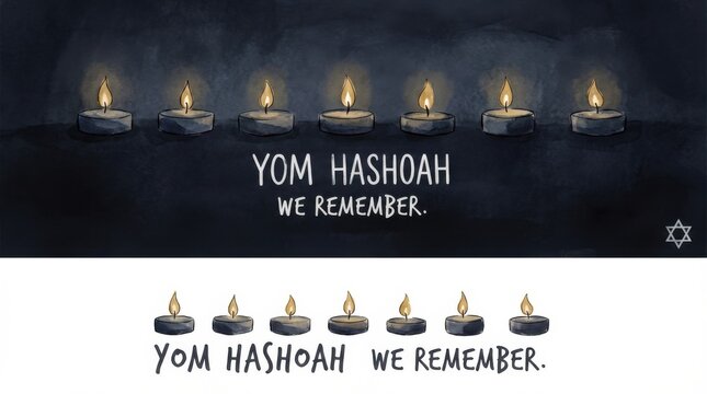 this illustration features a serene row of small candles on a dark backdrop designed for holocaust remembrance day easily adaptable with a clean white background