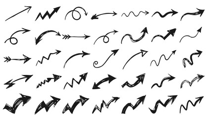 Obraz premium Hand drawn black ink arrows set on a white background