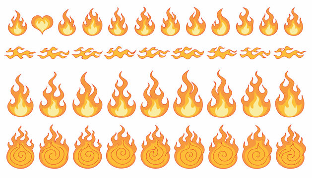 Set of pixel art fire icons for classic retro video games