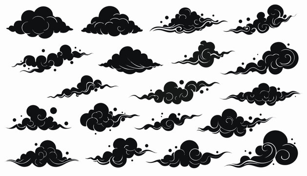 Black silhouette collection of traditional Japanese style decorative cloud shapes