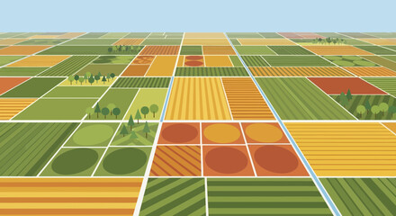 Vibrant Abstract Aerial View of Diverse Agricultural Fields and Farmland © Ulvi