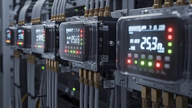 Modern industrial control panel with digital displays and indicators.