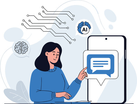 Woman interacts with AI chatbot on smartphone