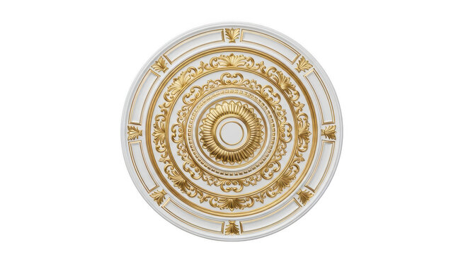 Shiny gold round coin with detailed ancient mystical symbols and intricate circular pattern design isolated on transparent background