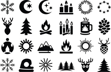 Naklejka premium Set of winter themed symbols featuring holiday icons for seasonal celebration graphic design