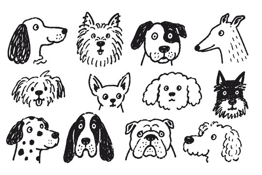 Dog Faces Set Sketch Doodle Vector Illustration