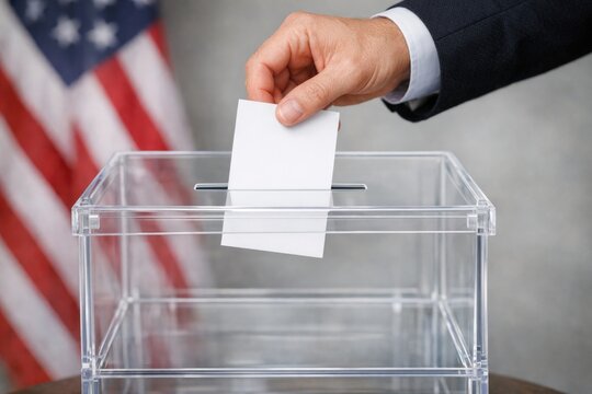 A person inserts a piece of paper into a transparent or clear box