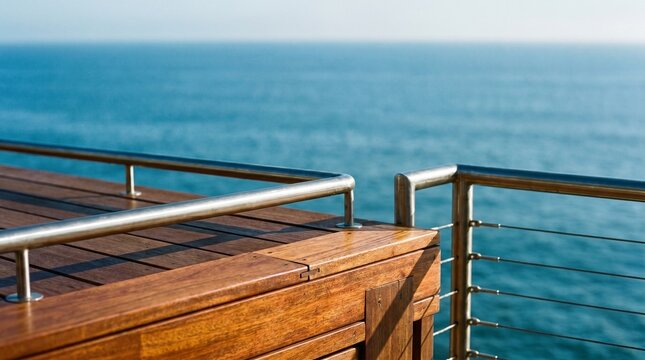 Modern wooden deck with ocean view