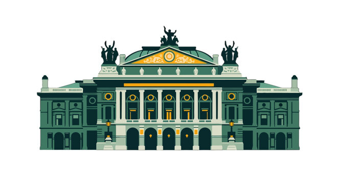Grand Classical Theater Building with Ornate Architectural Details.