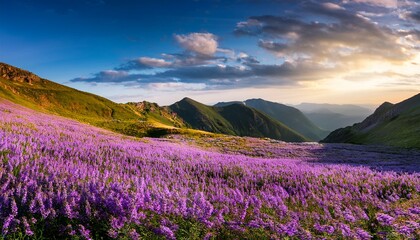 Obraz premium Windy Field Of Purple Flowers
