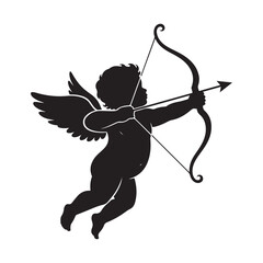 Fototapeta premium Cupid silhouette with bow and arrow vector graphic for Valentine's Day and romantic design
