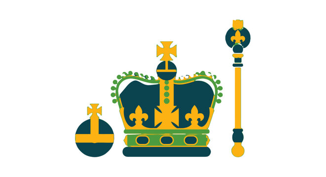 Regal Crown Scepter and Orb Royalty Symbols Illustration.