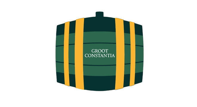 Illustrated wooden barrel with Groot Constantia label.