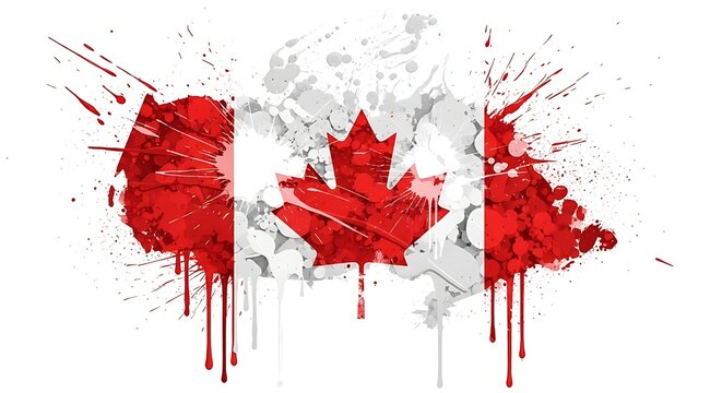 Canadian flag watercolor splash design with map silhouette