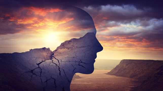 A fragmented human silhouette with hidden cracks, symbolizing unseen health threats and fragility.
