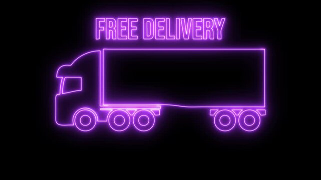 Free delivery service icon animated 4K video isolated on black background. Free shipping. 24 hour and fast delivery. 4K Video motion graphic animation