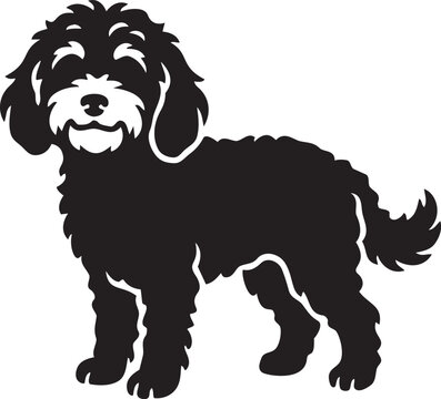 Black poodle dog silhouette simple vector illustration for pet branding and design isolated on white background