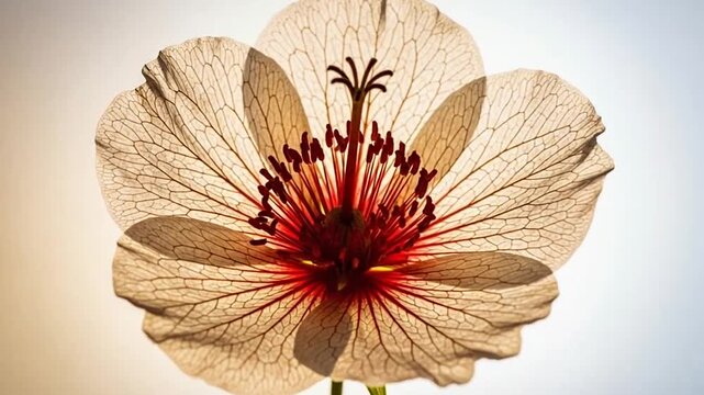 A delicate hibiscus flower with red center.