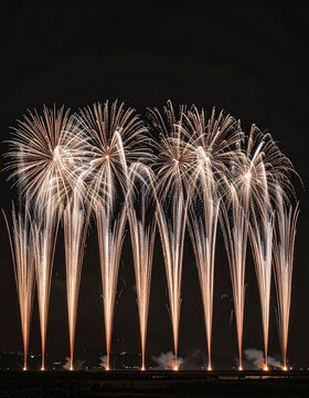Elegant white fireworks waterfall display night festival background / 白いナイアガラ花火の夜祭り背景素材