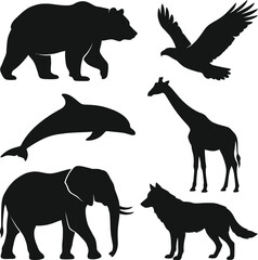 Obraz premium Various animal silhouettes are walking or flying around outdoors freely