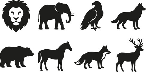 Fototapeta premium Various animal silhouettes displayed on a clean white background together