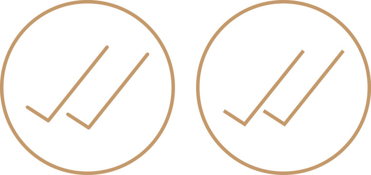 PrintDouble check icon set in circular outline. Message seen symbol. Two tick sign .Set of green and black check marks with single and double ticks in various circular and square shapes

