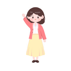 Fototapeta premium Cute girl character waving hand pose, full body illustration